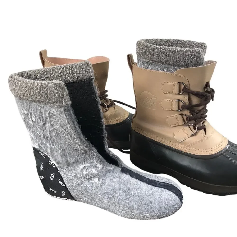 SOREL Kananaskis Winter Boots Women Sz 8 Beige/Black Wool Insole Snow Outdoor - Picture 7 of 14